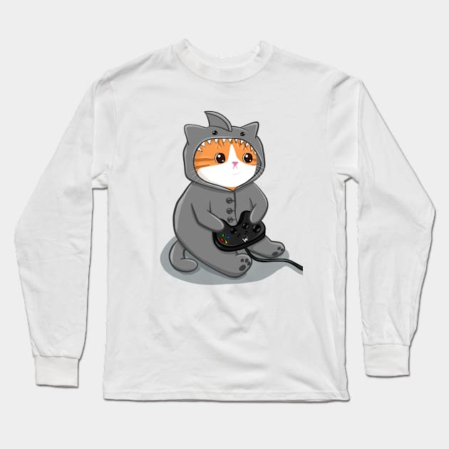 Gamer Kitty Long Sleeve T-Shirt by KilkennyCat Art